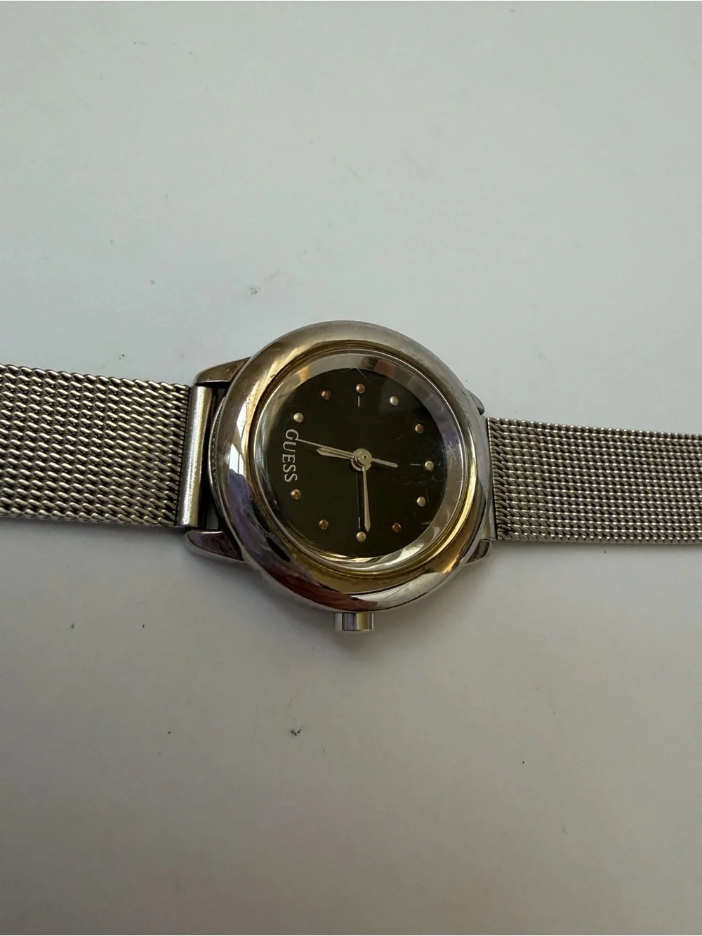 Guess Silver Stainless Steel Small Watchface Womens, New Battery, Works!